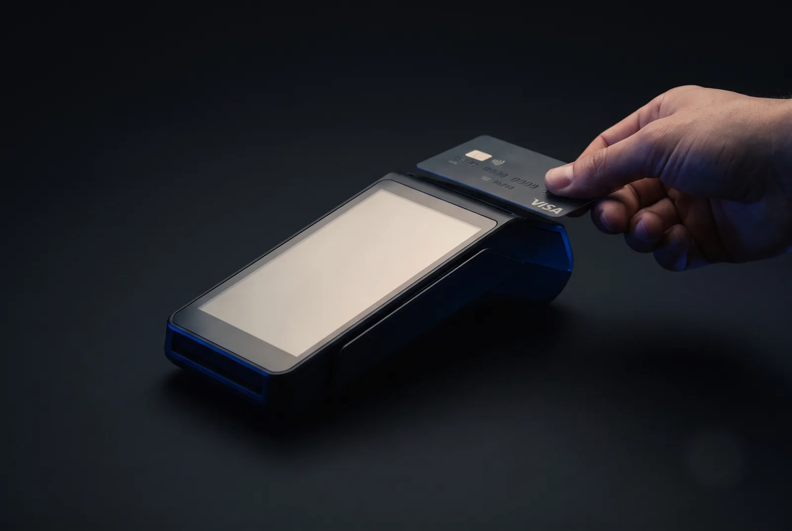 Modern payment terminal accepting a card tap